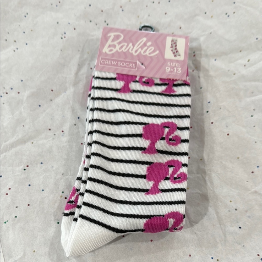 Barbie Striped Crew Socks with Pink Barbie